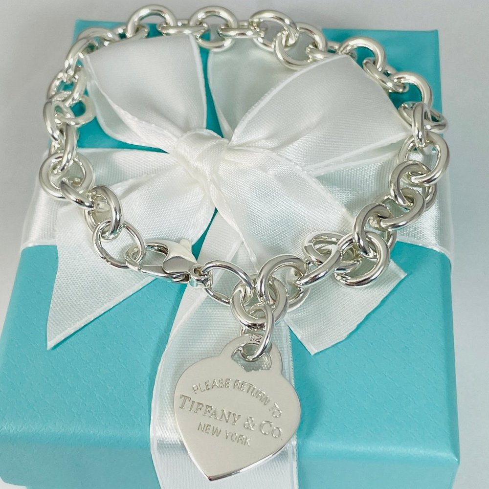9.5" Extra Large Return To Tiffany Heart Tag Charm Bracelet in Silver